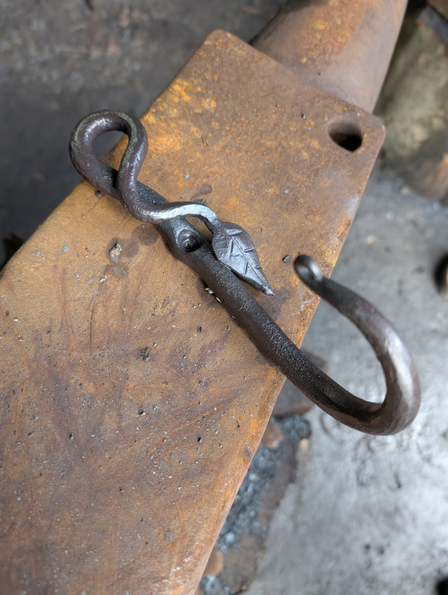 1/2 Day Blacksmithing -  Forged Hook with Leaf
