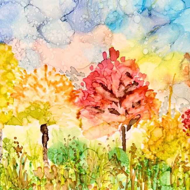 Autumn Trees Alcohol ink Workshop