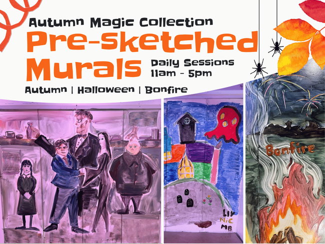 Family Themed Mural Painting | Pre-Sketched Autumn & Halloween Templates